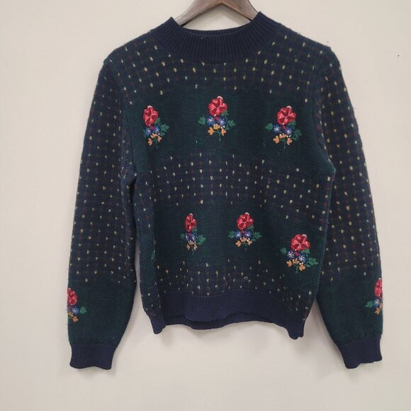 Susan Bristol Sweaters - Vintage Susan Bristol Womens Wool Sweater Size 38 EU M US Crew Neck Cross Stitch